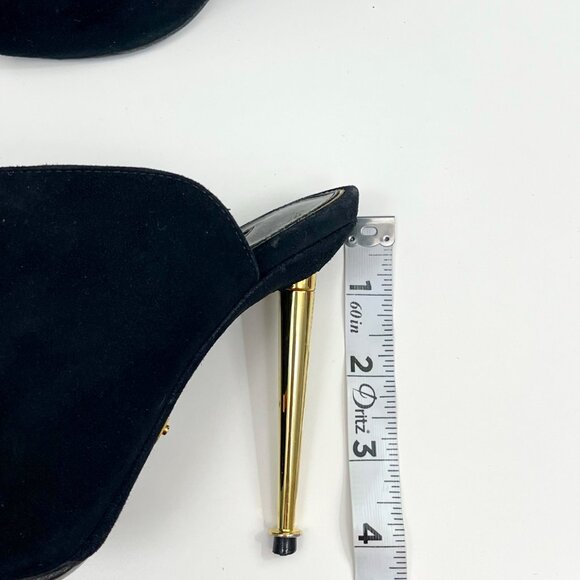 Tom Ford Black Suede Peep-Toe Mules With Gold Stiletto Heel Size 35 - Picture 8 of 12